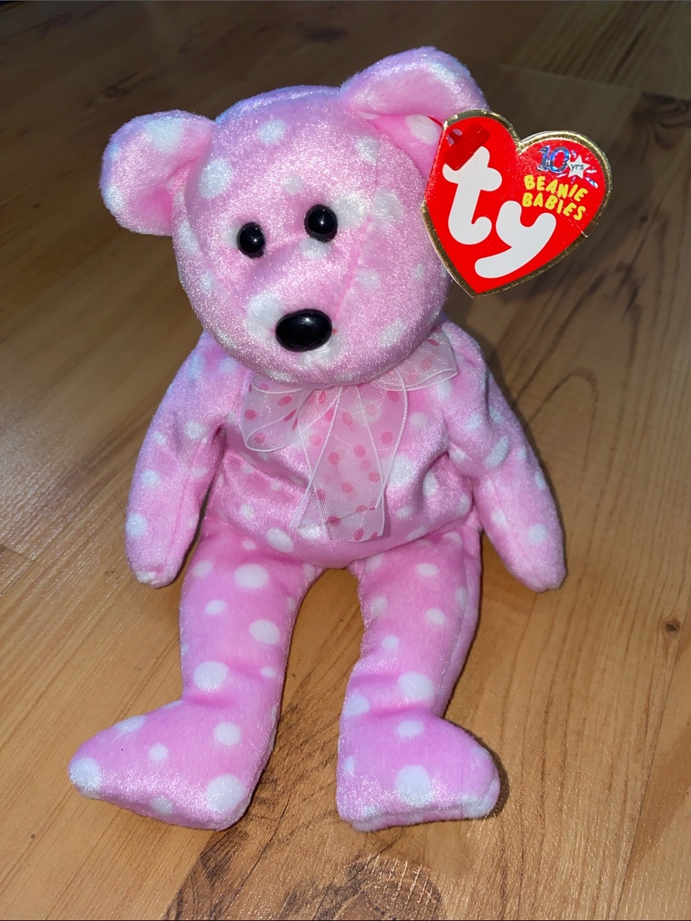 Ty Pink Polka Dot Bear Plush with White Spots